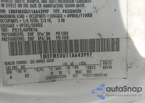 2001 Mercury Sable Gs from USA, damaged, VIN 1MEFM50U11A643997